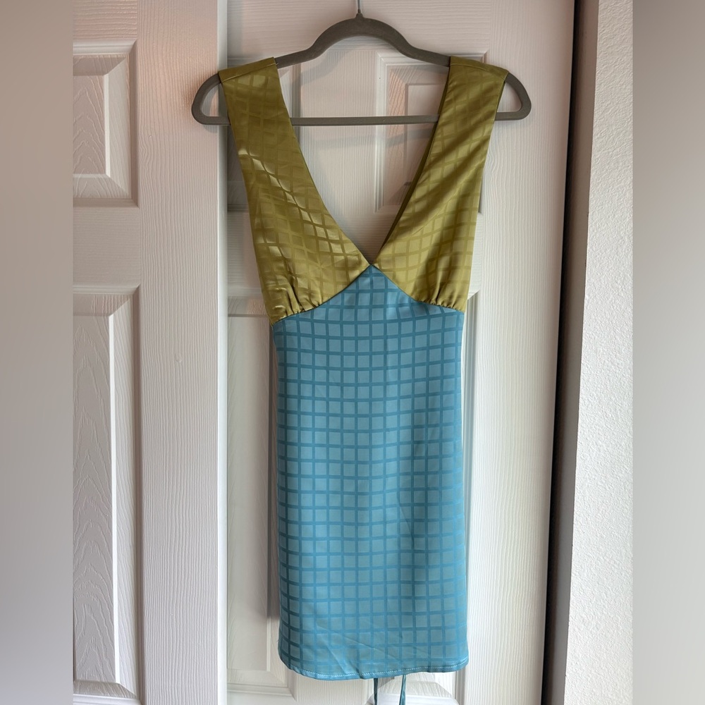 Boutique Green and Blue Checkered Dress